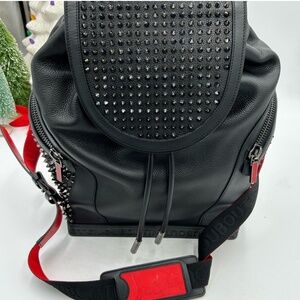 Unisex Christian Louboutin EXPLORAFUNK black cat leather backpack spiked